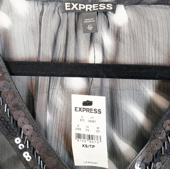 Express sheer tie dye sequin V neck blouse - Picture 5 of 6